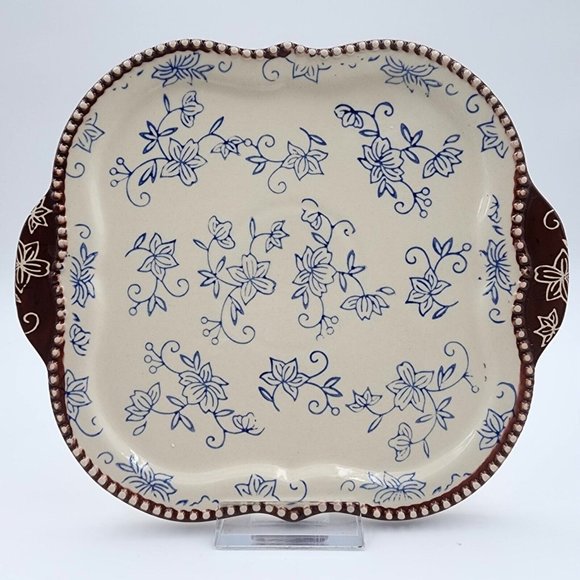 Tara Temptations Square Salad Dessert Plate w Handles Floral Lace Blue 7.5 in - Picture 1 of 8